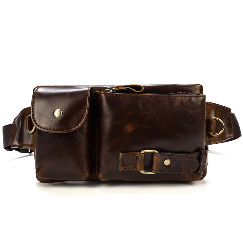 Fashion Brown Leather Men's Fanny Pack Black Hip Pack Waist Bag For Men