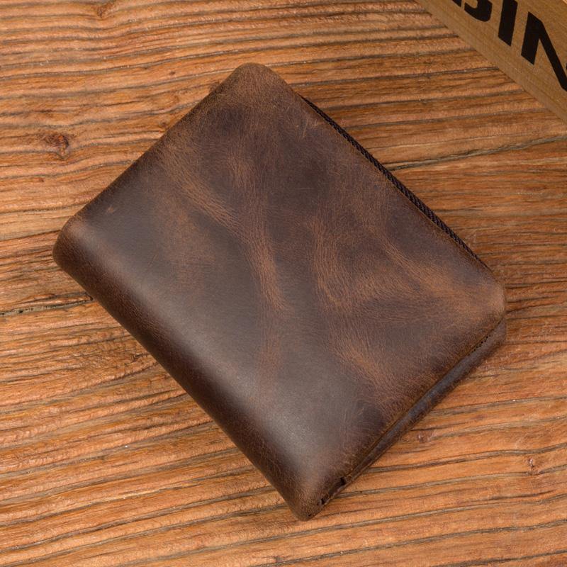 Brown Cool Leather Mens Trifold Small Wallet billfold Wallet Bifold Pocket Small Wallet for Men