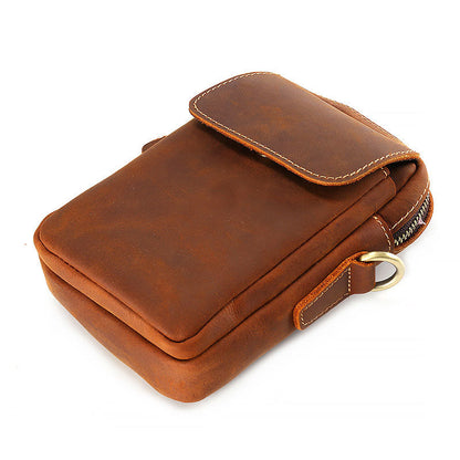 Cool Vintage Dark Brown Leather Mens Belt Pouch Small Side Bag Messenger Bag For Men