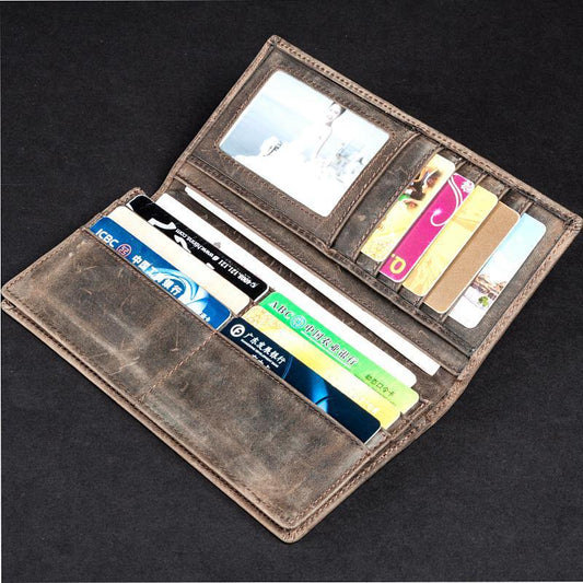 Light Brown Vintage Mens long Wallet Dark Brown Clutch Wallet Long Wallets for Men