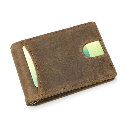 RFID Brown Leather Men's Small Wallet billfold Wallet Black Front Pocket Wallet For Men