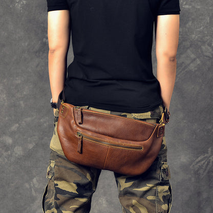 Cool Leather Mens 8' Large Brown Fanny Pack Waist Bag Hip Bag Chest Bag for Men