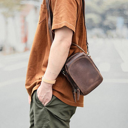 Dark Brown Leather Mens Casual Mini Courier Bag Messenger Bags Belt Bag Belt Pouch For Men