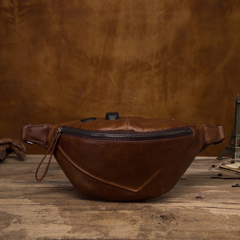 Vintage Brown Leather Men's Fanny Packs Hip Pack Waist Bag For Men