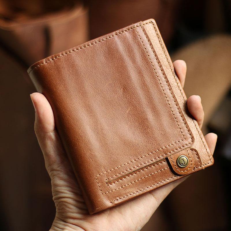 Casual Brown Leather Mens billfold Wallet Trifold SMall Wallet Black Front Pocket Wallet For Men