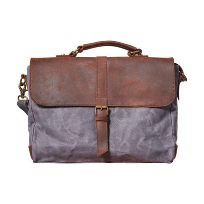 Waxed Canvas Leather Mens 14 inches Messenger Bag Briefcase Courier Side Bag for Men