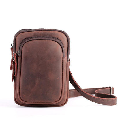 Cool Mens Leather Barrel Belt Pouch Mini Shoulder Bag Waist Bag Belt Phone Holster For Men