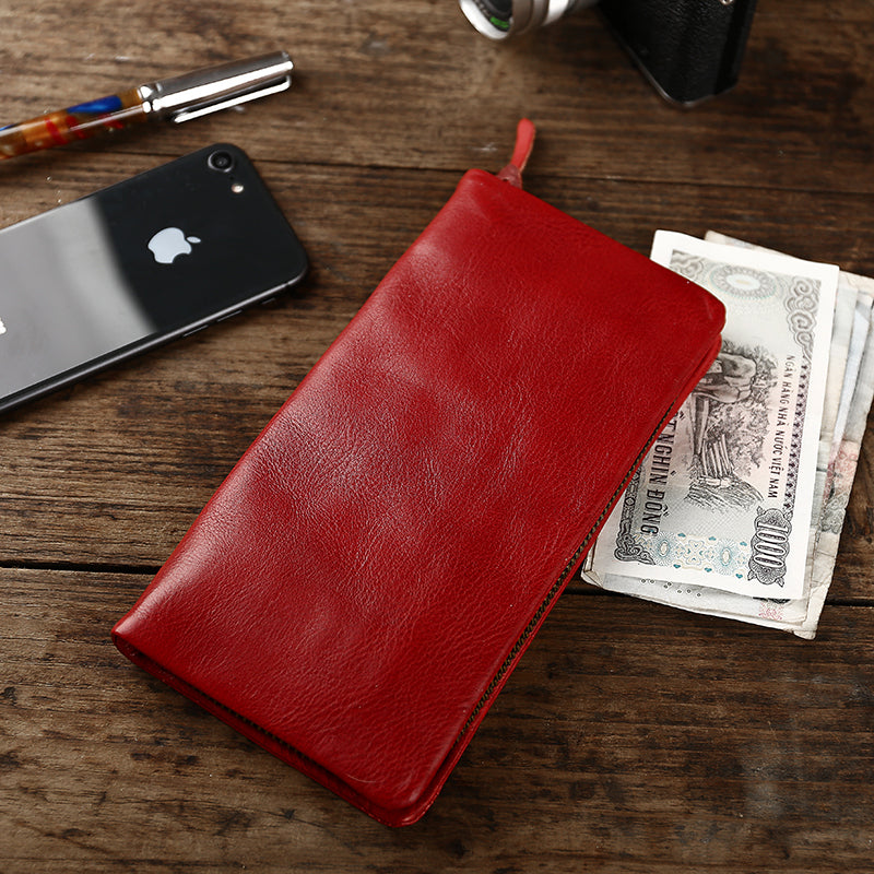 Cool Leather Mens Black Slim Long Wallet Zipper Bifold Card Wallet Clutch Wallet For Men