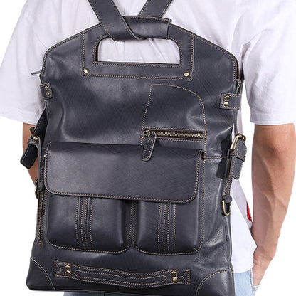 Cool 3-in-1 Brown Leather Mens Backpack Side Bag Laptop Handbag Backpack for Men