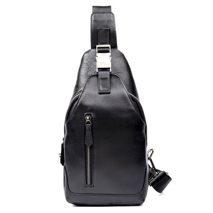 Cool Black Leather Mens Sling Bags Crossbody Pack Black Chest Bags Sling Pack for men