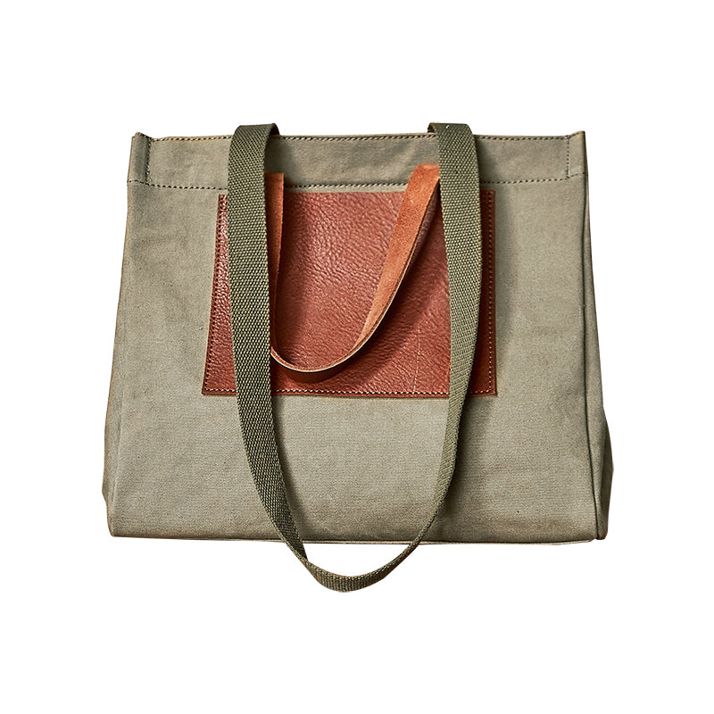 Vintage Canvas Leather Mens Tote Bag Green Tote Handbag Canvas Shoulder Tote for Men Women