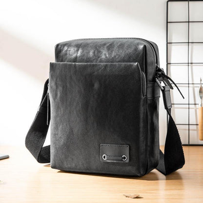 Cool Black Leather Mens 10 inches Vertical Messenger Bags Side Bag Courier Bag for Men