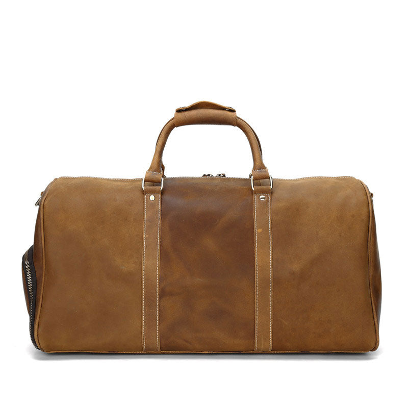 Cool Vintage Brown Leather Men Barrel Overnight Bags Travel Bags Weekender Bags For Men