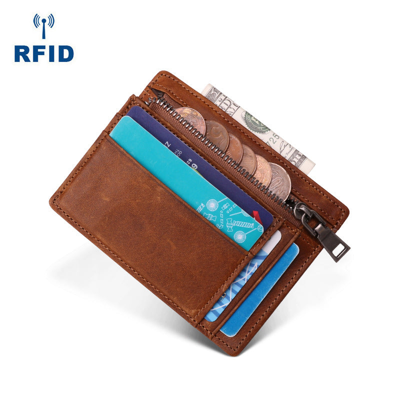 Cool Leather RFID Slim Zipper Wallet billfold Small Wallet Front Pocket Wallet Card Wallets For Men