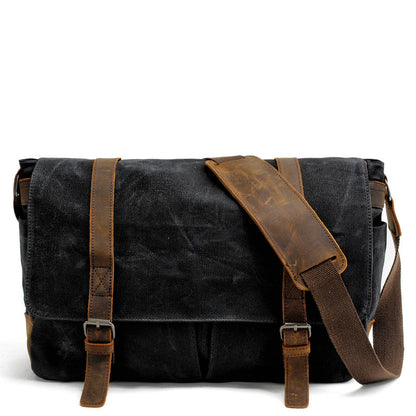 Waxed Canvas Leather Mens Waterproof 14'' Camera Bags Black Side Bag Messenger Bag Shoulder Bag For Men