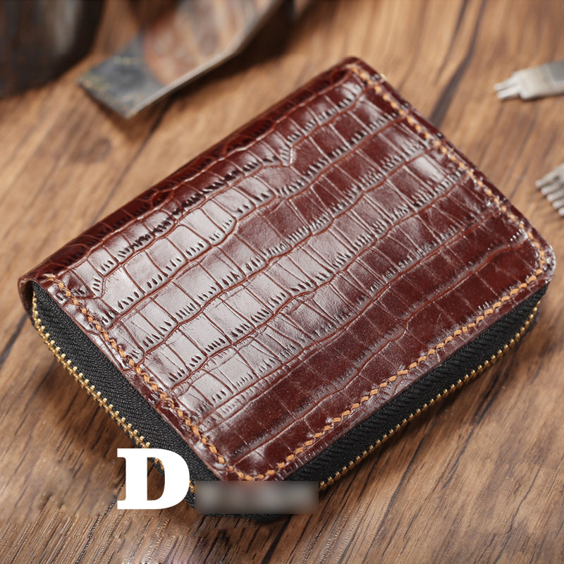 Cool Brown Leather Mens Zipper Bifold Small Wallet Card billfold Wallet For Men