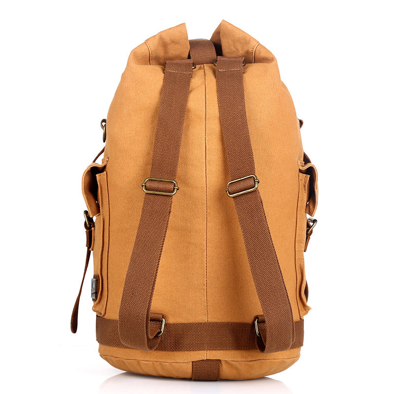 Khaki CANVAS Barrel MENS 20'' Bucket BACKPACK Brown Travel Backpack Khaki One Shoulder Hiking Bag For Men FOR MEN