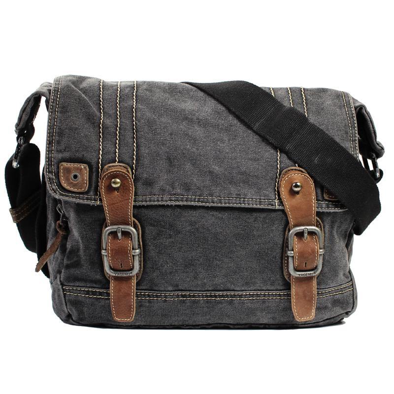 Cool Canvas Black Mens 13 inches Messenger Bag Side Bags Green Postman Bag Courier Bag For Men