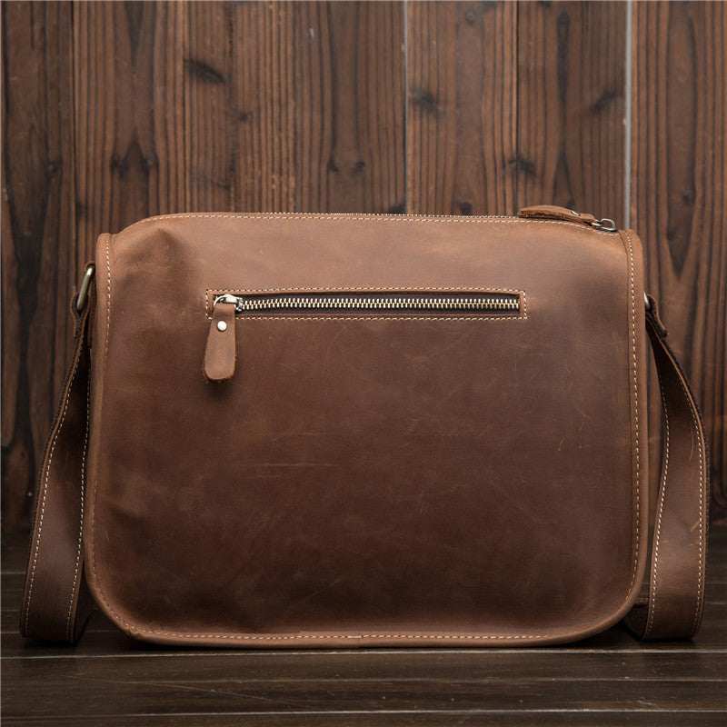 Vintage Brown Leather Men's Side Bag Coffee Courier Bag Shoulder Bag For Men