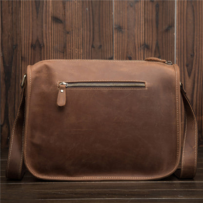 Vintage Brown Leather Men's Side Bag Coffee Courier Bag Shoulder Bag For Men