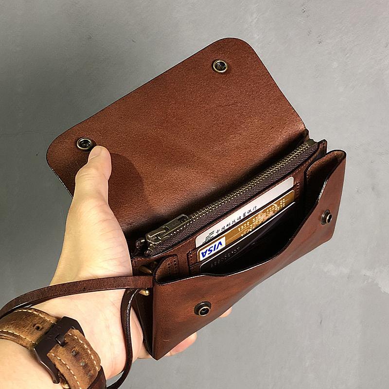 Handmade Black Leather Mens Long Wallet Tan Wristlet Wallet Brown Clutch Biker Chain Wallet Men