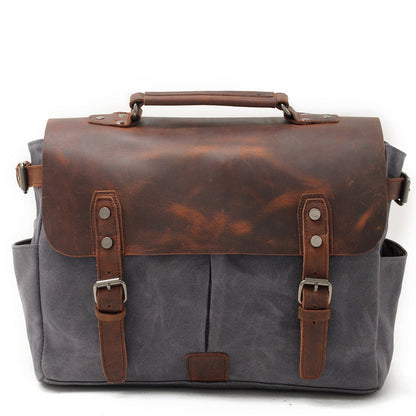 Cool Canvas Leather Mens Side Bag Black Shoulder Bag Khaki Messenger Bag for Men