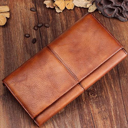 Handmade Leather Mens Cool Long Leather Wallet Bifold Clutch Wallet for Men