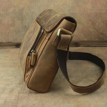 Leather Brown Mens Vintage Small Side Bag Shoulder Bags Small Messenger Bag For Men