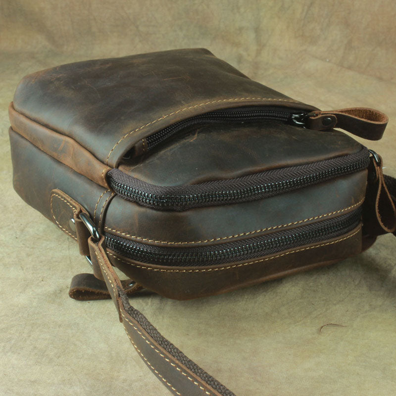 Cool Leather Mens Small Messenger Bag Tablet Side Bag Shoulder Bags For Men