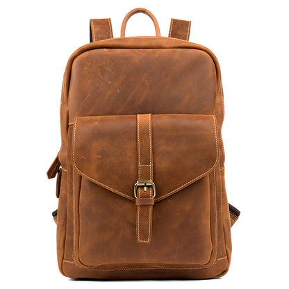 Casual Brown Large Leather Mens 15 inches Travel Backpack Computer Backpack School Backpack for Men