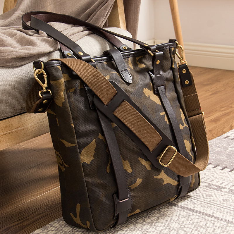 Waxed Canvas Mens Womens Handbag 14'' Tote Bag Camouflage Shoulder Bag Tote Purse For Men