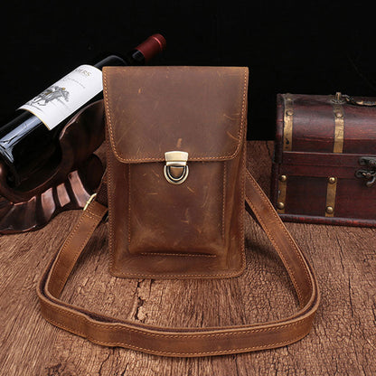 Brown Leather Small Belt Pouch Belt Bag Small Shoulder Bag Side Bag For Men