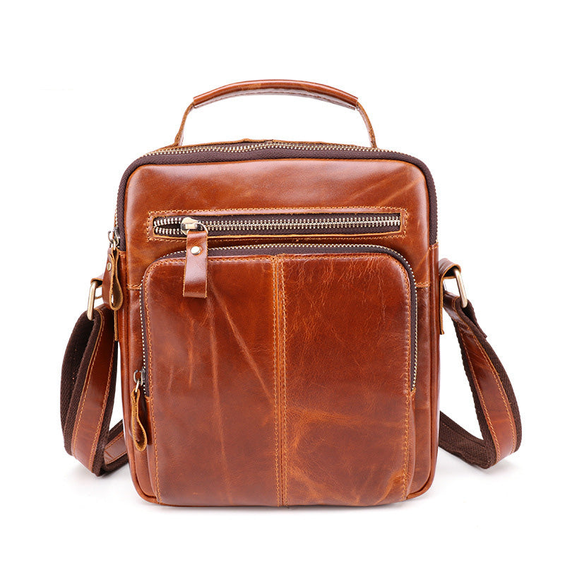 Cool Brown Leather Men's Small Vertical Side Bag Blue Vertical Messenger Bag For Men