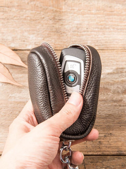 Black Leather Mens Small Car Key Wallets Brown Key Holder Car Key Pouch For Men