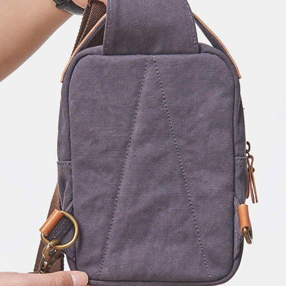 Cool Gray Canvas Leather Mens Sling Bag Chest Bag One Shoulder Pack for men