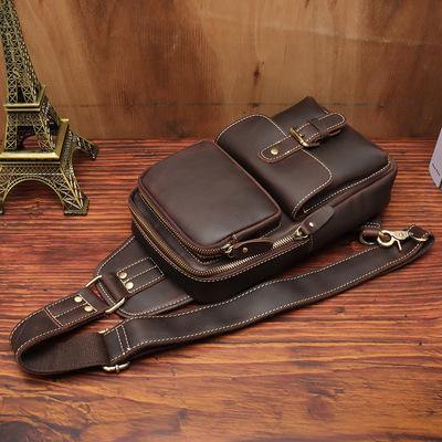 Brown Leather Men's Sling Bags Best Sling Pack Chest Bag One Shoulder Backpack For Men