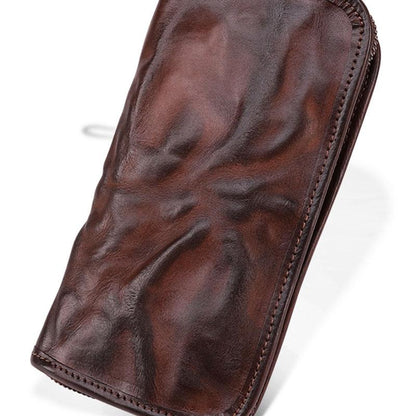 COOL MENS LEATHER ZIPPER LONG CLUTCH WALLETs ZIPPER VINTAGE LONG WALLET FOR MEN