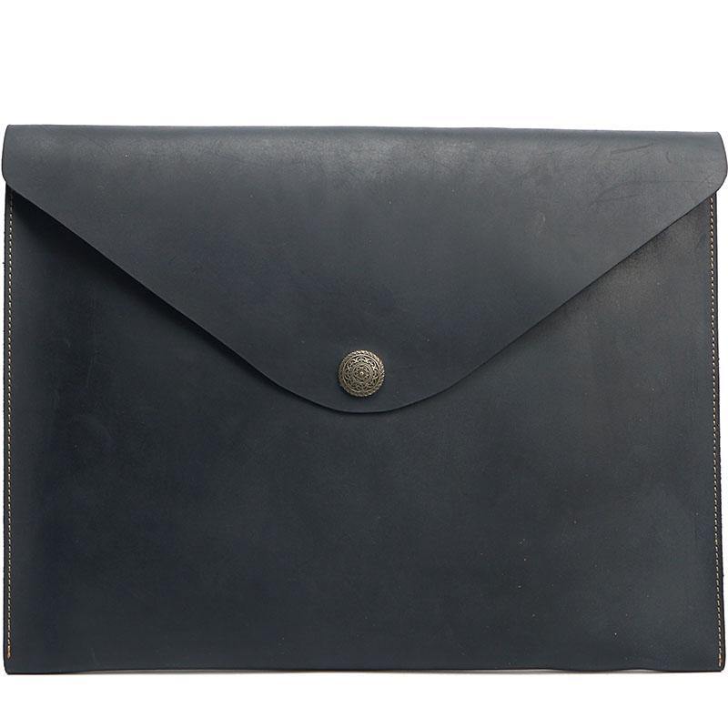 Vintage Business Leather Mens Black Envelope Bag Document Purse Brown Clutch For Men