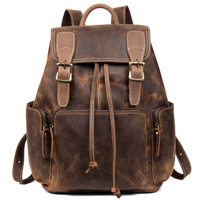 Dark Brown Mens Leather 13 inches Laptop Computer Backpacks Cool Travel Backpacks School Backpacks for men