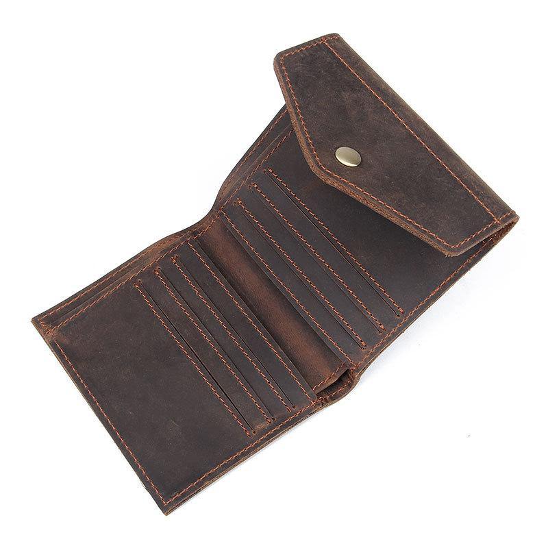 Dark Brown Small MENS LEATHER Bifold Wallet Card Brown billfold Wallet FOR MEN