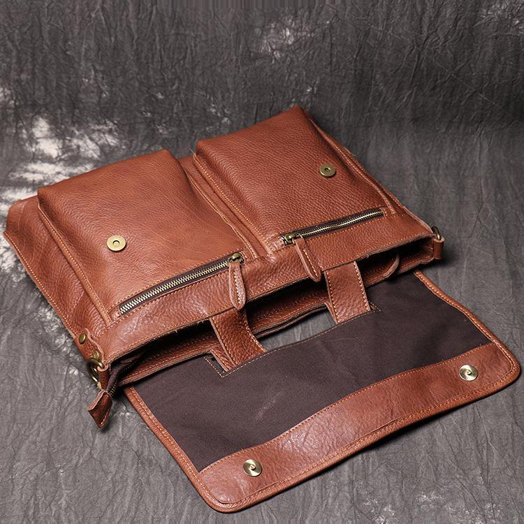 Brown Leather Mens Business Briefcase 14'' Laptop Work Bag Brown Handbag Briefcase Shoulder Bags For Men