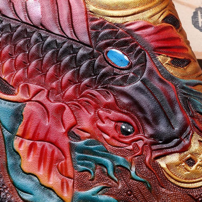 Handmade Leather Mens Clutch Wallet Cool Carp Tooled Wallet Long Zipper Wallets for Men