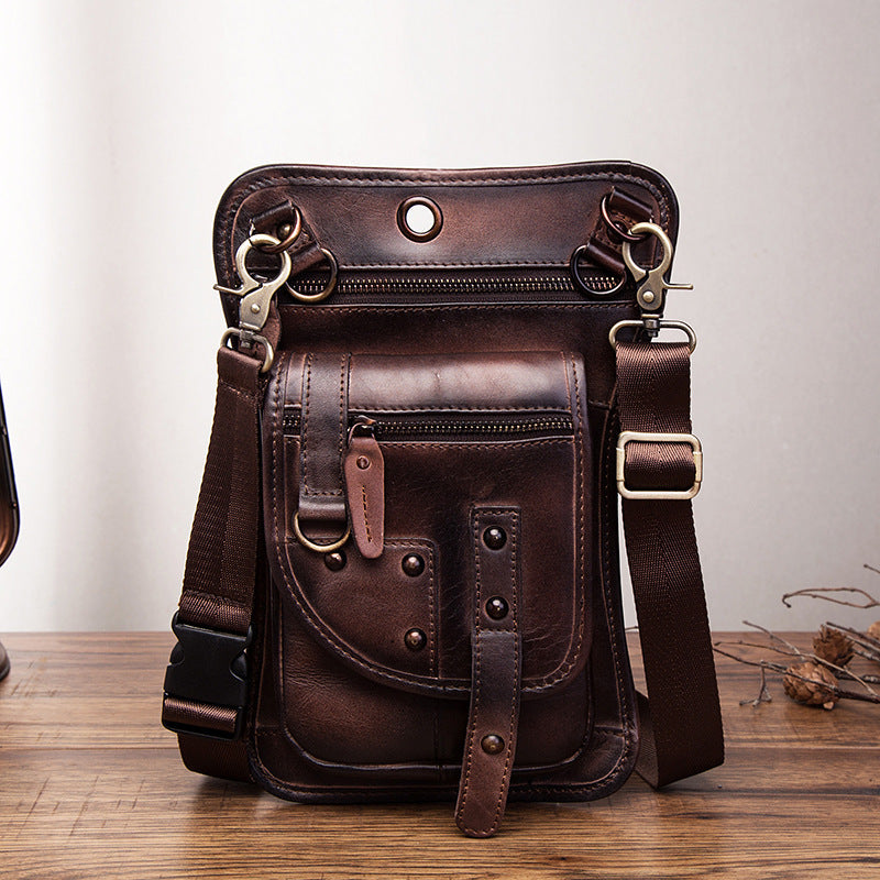 Cool Leather Brown Men's Biker Drop Leg Bag Belt Pouch Black Waist Bag Side Bag For Men