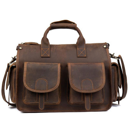 Vintage Mens Leather 14 inches Briefcase Side Bag Work Bags Travel Luggage Bag for Men