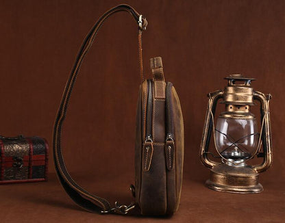 Leather Sling Bag for Men Vintage Chest Crossbody Bag For Men