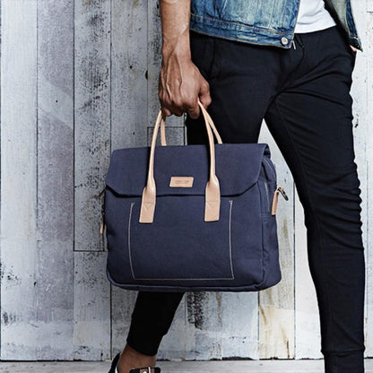 Navy Blue Canvas Leather Mens Briefcase Messenger Bags Khaki Casual Shoulder Bag for Men