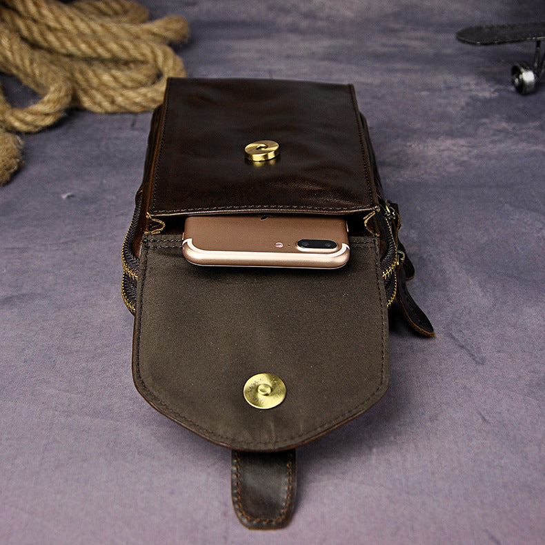 Fashion Leather Men's Belt Pouch Cell Phone Holsters Brown Mini Side Bag For Men