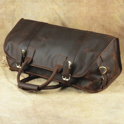 Vintage Leather Men's Coffee Overnight Bag Large Weekender Bag Travel Bag For Men