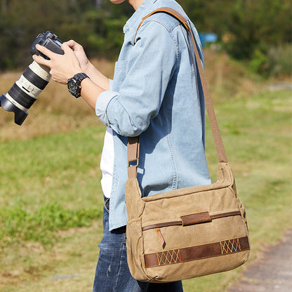 Green Waxed Canvas 13'' Mens CANON Waterproof Camera Side Bag NIKON Camera Shoulder Bag DSLR Camera Messenger Bag For Men