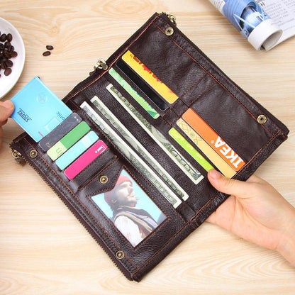 Fashion Black Leather Men's Bifold Long Wallet Brown Wristlet Wallet Clutch Wallet For Men